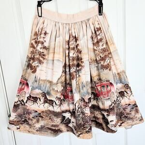 Vintage Skirt 50s 60s Handmade Circle Skirt Horses Equestrian Western Size S